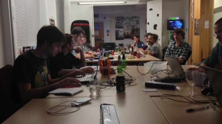 Teams hard at work late into the night.