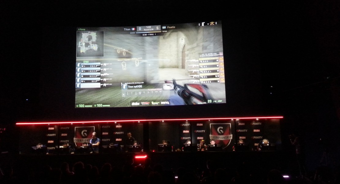 A photo from the match Titan versus Fnatic. The teams are competing on Cobble, one of the in-game competitive maps.